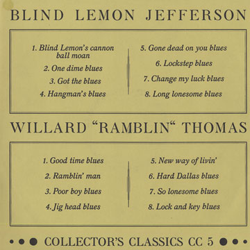 Collector's classics CC 5,Blind Lemon Jefferson ,  Ramblin' Thomas